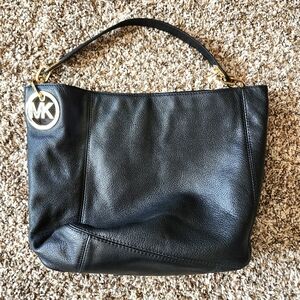 Michael Kors Fulton Black Leather Shoulder Tote Bag